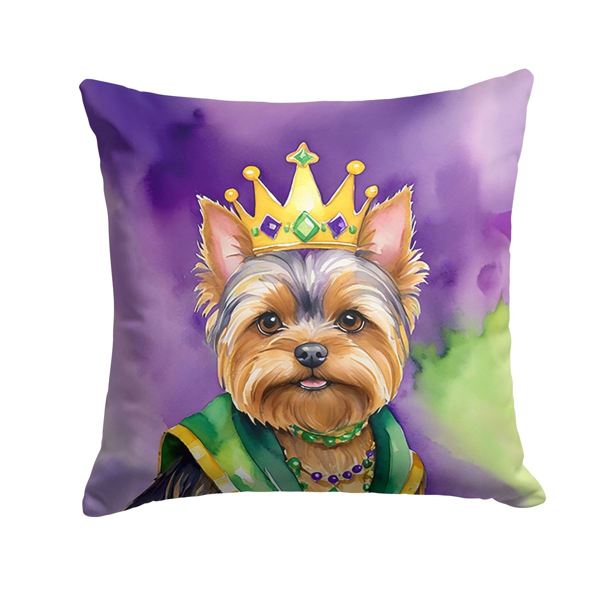 Yorkshire Terrier King Of Mardi Gras Throw Pillow Machine Washable, Indoor Outdoor Decorative Pillow For Couch, Bed Or Patio, 14Hx14W_maomaolike.com