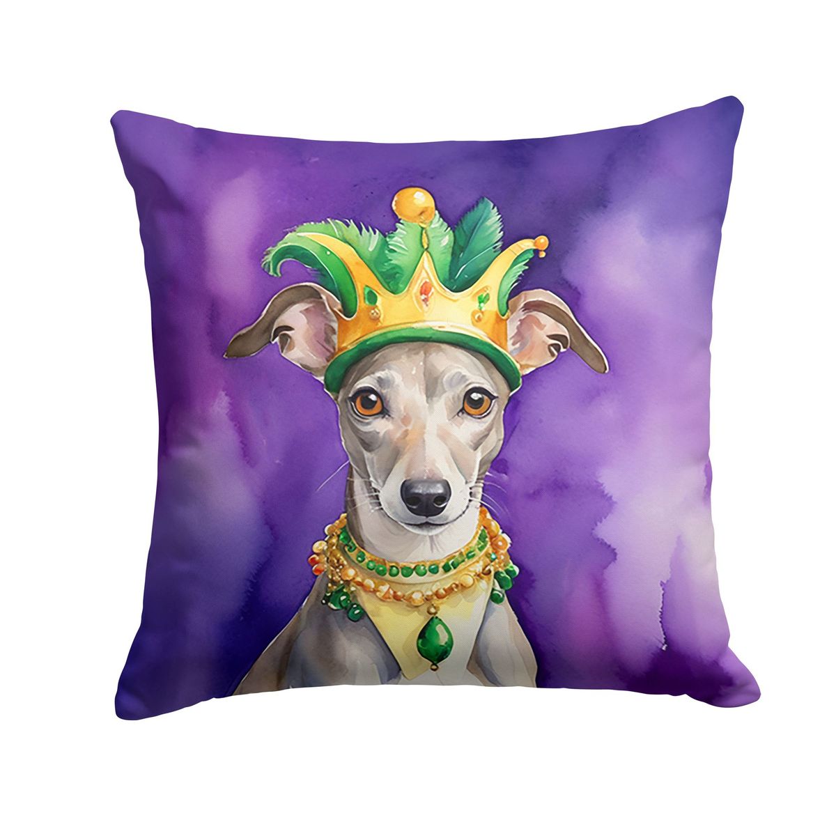 Whippet King Of Mardi Gras Throw Pillow Machine Washable, Indoor Outdoor Decorative Pillow For Couch, Bed Or Patio, 18Hx18W_maomaolike.com