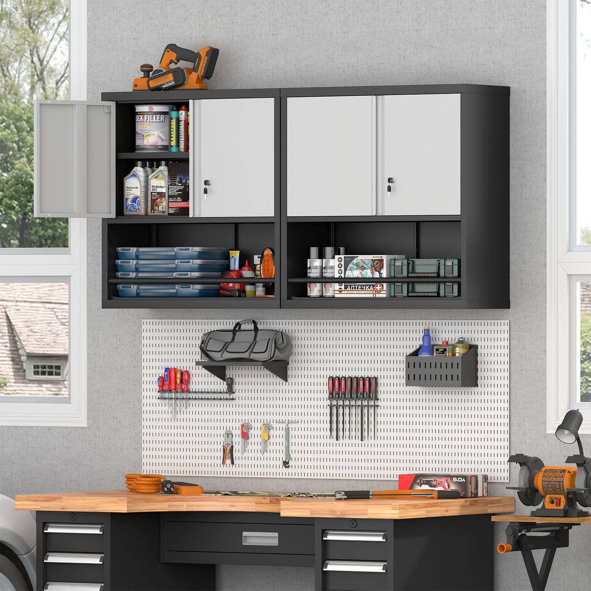 Metal Adjustable 2 Doors Metal Storage Cabinet Kitchen Pantry Cabinet With Adjustable Shelves Tall Steel Cabinet Locker For Kitchen, Living Room, Dining Room And Office_maomaolike.com