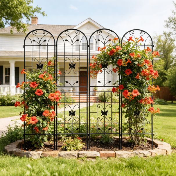 4 Pack Metal Garden Trellis 86.7 X 19.7 Rustproof Trellis For Climbing Plants Outdoor Flower Support Black_maomaolike.com