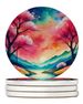 Colorful Cherry Blossoms Large Sandstone Coasters Pack Of 4 Absorbent Round Coasters Decor Gifts For Men Or Women, 4 In, Multicolor_maomaolike.com