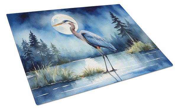 Blue Heron Under The Moonlight Glass Cutting Board Decorative Tempered Glass Kitchen Cutting And Serving Board Large Size Chopping Board_maomaolike.com