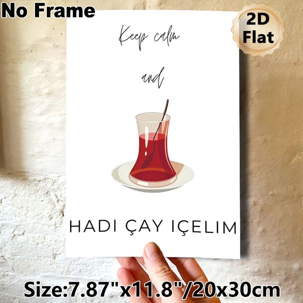 Turkish Tea Themed Painting Poster, Minimalist Illustrated Tea Cup & Quote Poster, Relaxing Design, Suitable For Kitchen And Dining Room Decor_maomaolike.com
