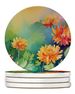 Chrysanthemums In Watercolor Large Sandstone Coasters Pack Of 4 Absorbent Round Coasters Decor Gifts For Men Or Women, 4 In, Multicolor_maomaolike.com