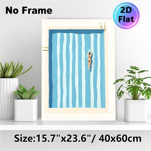 Swimming Pool Themed Painting Poster, Minimalist Flat-style Illustration Of Woman Swimming In Pool Poster, Serene Summer-inspired Decor Ideal For_maomaolike.com