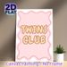 Twins Club Themed Painting Poster, Soft Pink Wavy Border Cute Retro Lettering Poster, Warm Playful Decor Idea For Bedroom & Family Living Space_maomaolike.com