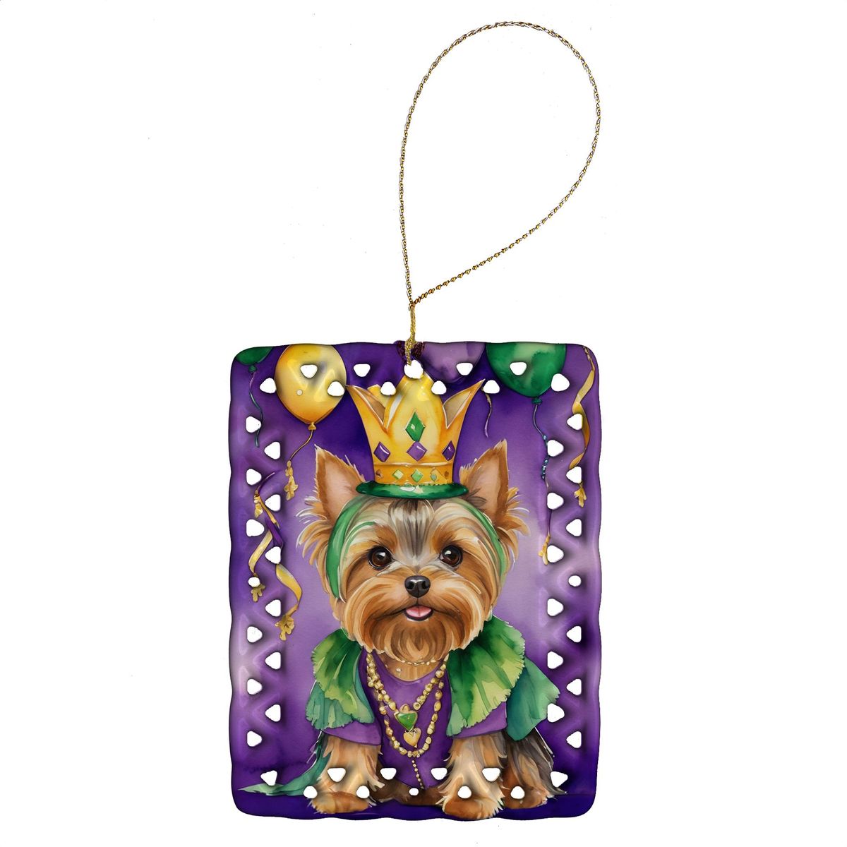 Yorkshire Terrier King Of Mardi Gras Porcelain Ornament Christmas Tree Hanging Decorations For Home Christmas Holiday, Rectangle, Gift, Multicolor_maomaolike.com