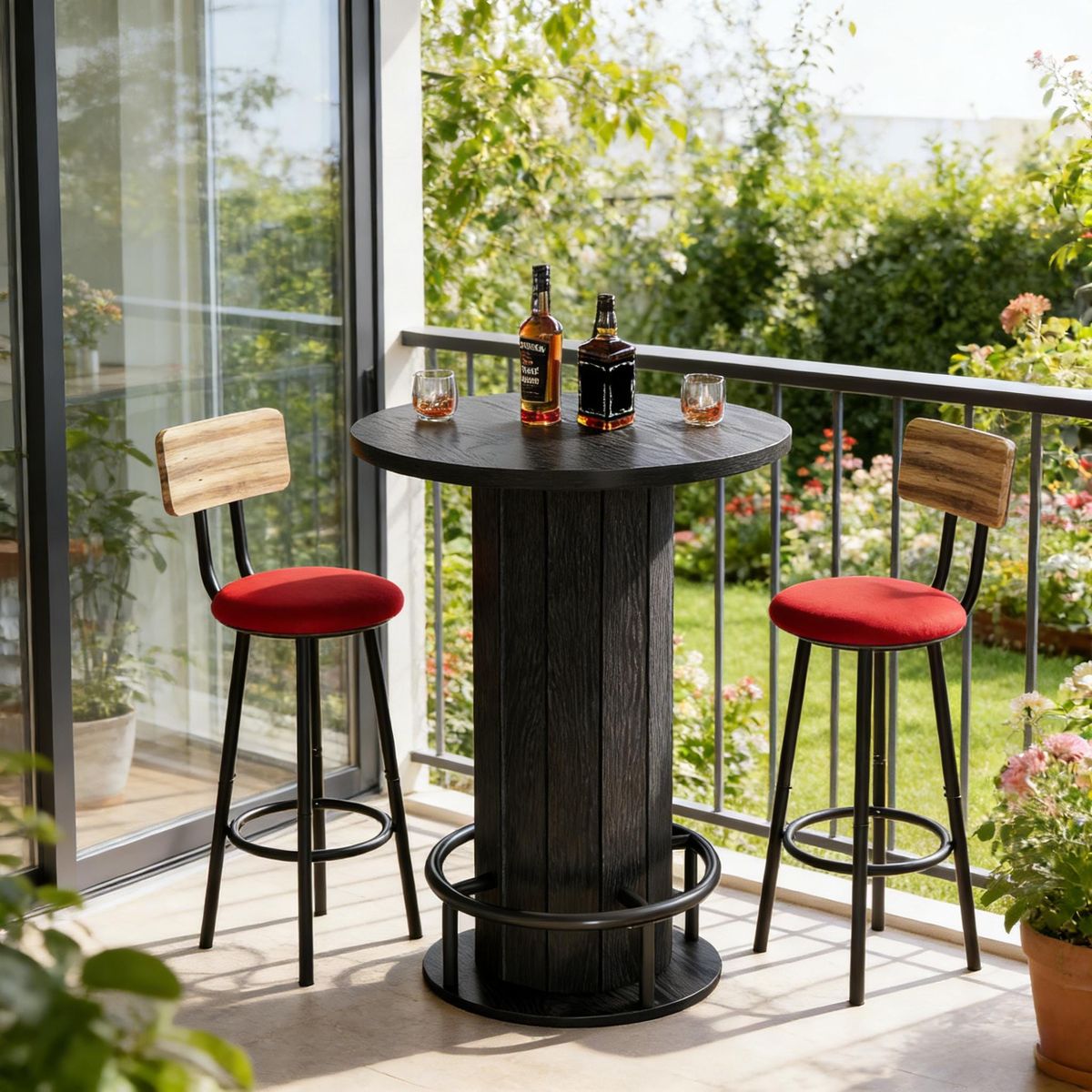 Bar Table, Round Bistro Pub Table With Footrest For Dining Coffee Cocktail(Only Table)_maomaolike.com