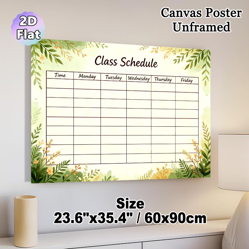 Class Schedule Painting Poster, Soft Watercolor Botanical Border Poster, Practical Weekly Class Organizer, Ideal For Classroom And Study Spaces_maomaolike.com