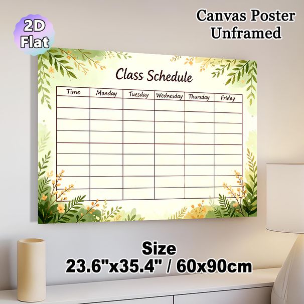 Class Schedule Painting Poster, Soft Watercolor Botanical Border Poster, Practical Weekly Class Organizer, Ideal For Classroom And Study Spaces_maomaolike.com