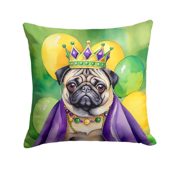 Pug King Of Mardi Gras Throw Pillow Machine Washable, Indoor Outdoor Decorative Pillow For Couch, Bed Or Patio, 14Hx14W_maomaolike.com