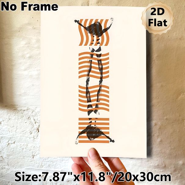 Abstract Dancer Painting Poster, Minimalist Abstract Split Figure With Orange Wavy & Striped Patterns Poster, Unique Artistic Decor Ideal For Living_maomaolike.com