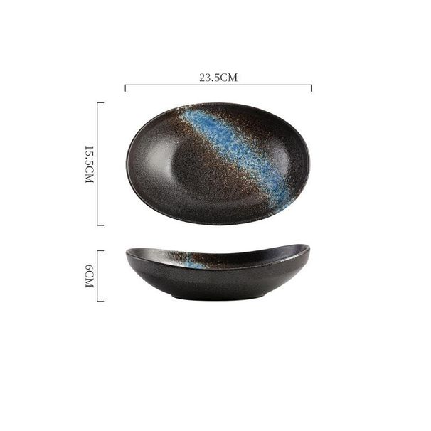 Japanese Style Oval Deep Plate Yuanbao Plate Commercial Household Black White Ceramic Cold Noodle Bowl Hotel Restaurant Special Plate_maomaolike.com