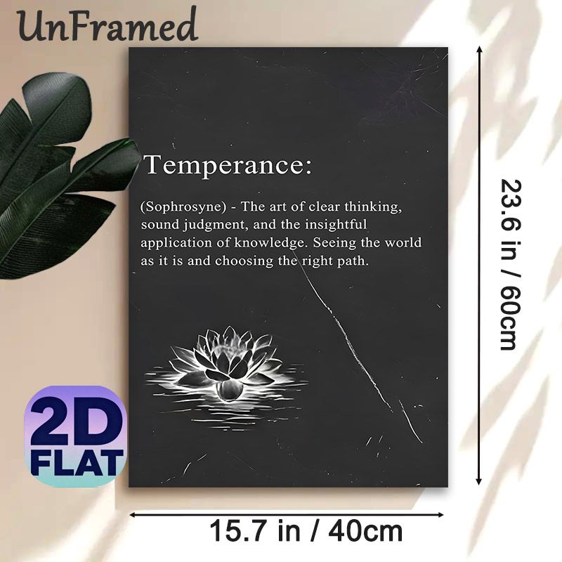 Temperance Themed Painting Poster, Monochrome Minimalist Lotus & Inspirational Text Poster, Thought-provoking Wisdom Decor Ideal For Home Office_maomaolike.com