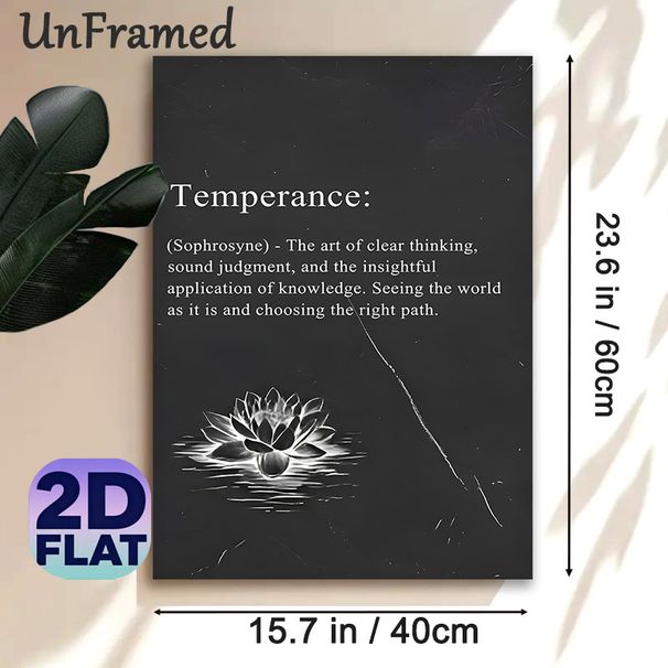 Temperance Themed Painting Poster, Monochrome Minimalist Lotus & Inspirational Text Poster, Thought-provoking Wisdom Decor Ideal For Home Office_maomaolike.com