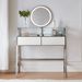 33.9" Mirrored Makeup Vanity Desk With Mirror And Lights, Mirrored Console Vanity Table With 2 Big Drawers & Open Shelf, Dressing Table With Charging Station For Bedroom, Silver_maomaolike.com
