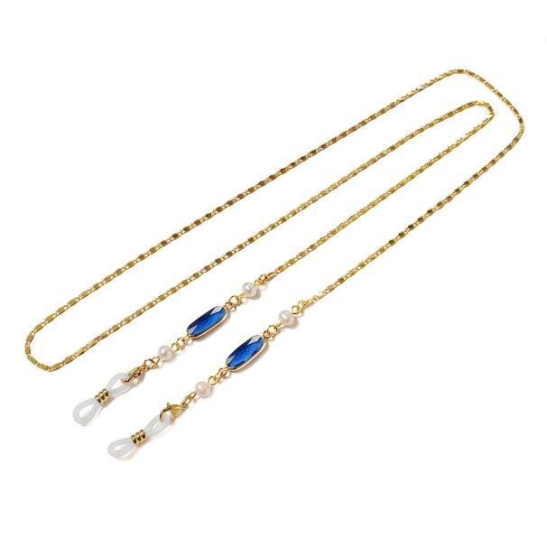 Unisex Gold plated metal copper glasses chain mask lanyard headset lanyard Glasses lanyard - long crystal pearl_maomaolike.com