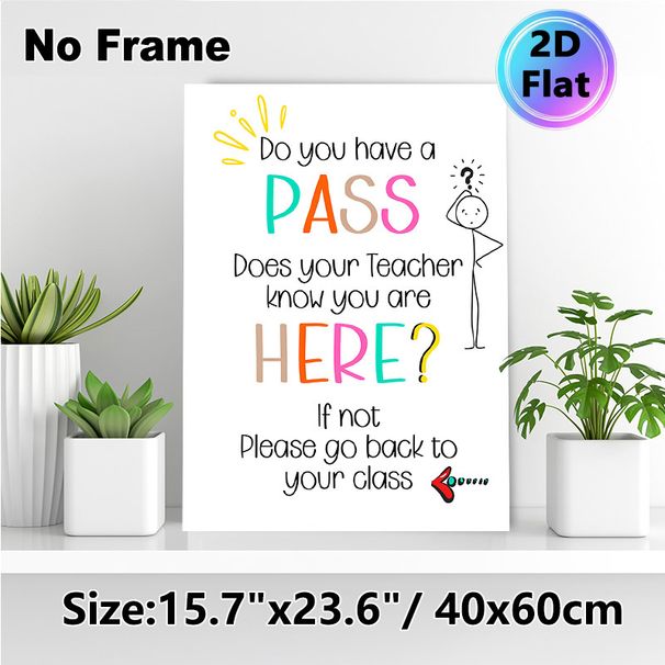 Hallway Pass Reminder Painting Poster, Colorful Hand-drawn Text & Stick Figure Poster, Practical Classroom Management Reminder, Ideal For School_maomaolike.com