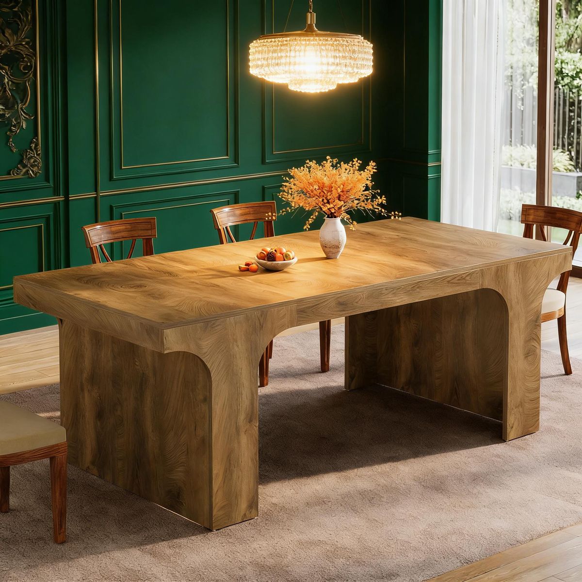 Farmhouse Dining Table, Rectangular Kitchen Dining Table For 6-8 People_maomaolike.com
