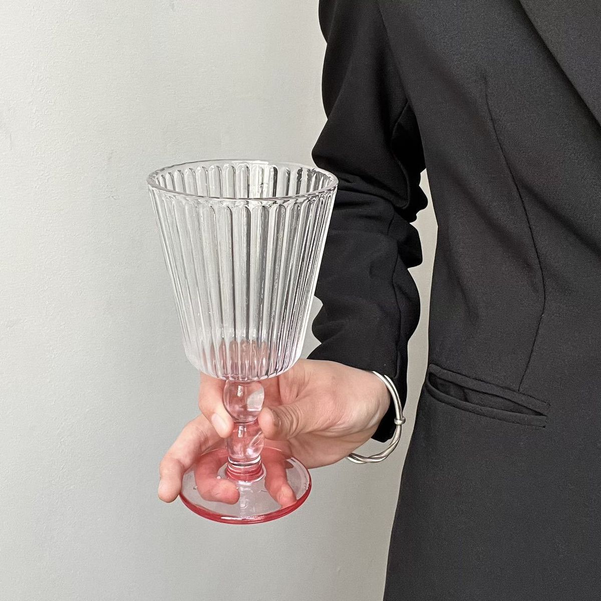 Clearance Vintage French Style High-Value Vertical Stripe Tall Red Beverage Ice Cream Wine Glass_maomaolike.com