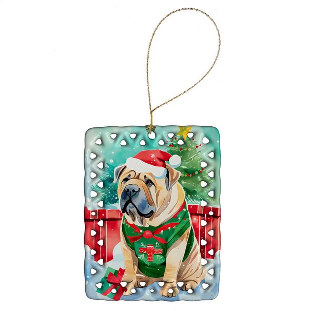 Shar Pei Christmas Porcelain Ornament Christmas Tree Hanging Decorations For Home Christmas Holiday, Rectangle, Gift, Multicolor_maomaolike.com