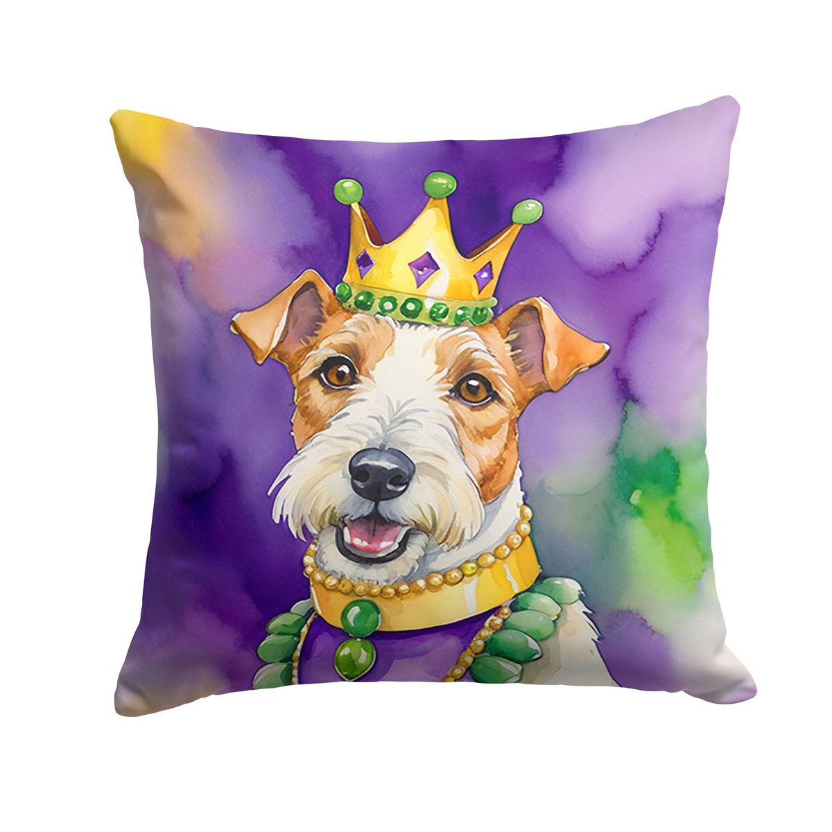 Fox Terrier King Of Mardi Gras Throw Pillow Machine Washable, Indoor Outdoor Decorative Pillow For Couch, Bed Or Patio, 18Hx18W_maomaolike.com