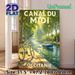 Canal Du Midi Themed Painting Poster, Warm Sunlit Riverside With Bicycle & Boat Poster, Tranquil Scenic Artwork Ideal For Living Room, Bedroom_maomaolike.com