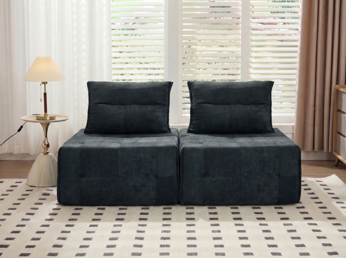 Deep Seat Modular Sectional Sofa With Adjustable Backrest -39.37 Chenille Compressed Couch For Living Room, Bedroom, Lounge 2 Piece ,Black._maomaolike.com