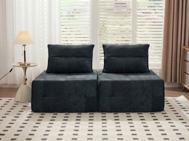 Deep Seat Modular Sectional Sofa With Adjustable Backrest -39.37 Chenille Compressed Couch For Living Room, Bedroom, Lounge 2 Piece ,Black._maomaolike.com