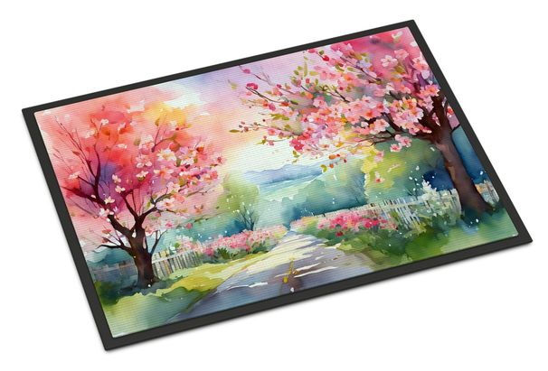 Michigan Blossoms In Watercolor Doormat Front Door Mat Indoor Outdoor Rugs For Entryway, Non Slip Washable Low Pile, 24H X 36W_maomaolike.com