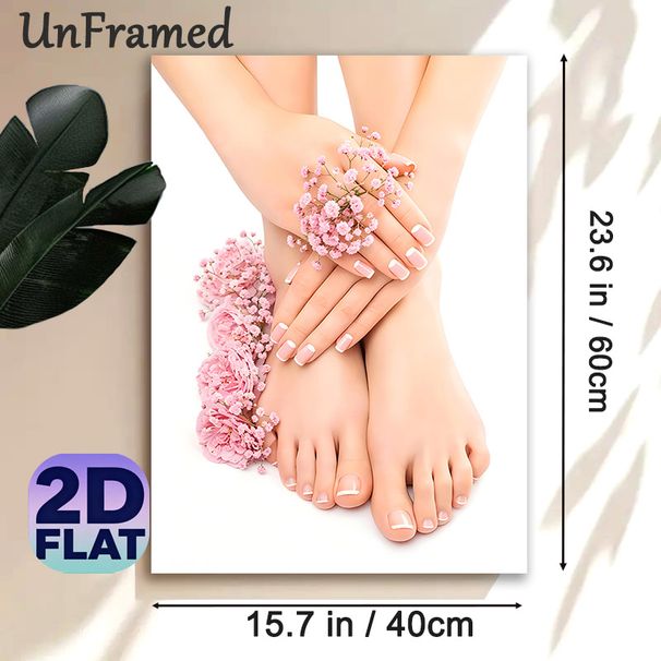 Manicure & Pedicure Themed Painting Poster, Soft-toned Elegant Floral Beauty Scene Poster, Gentle Soothing Decor Ideal For Beauty Salon, Spa And_maomaolike.com