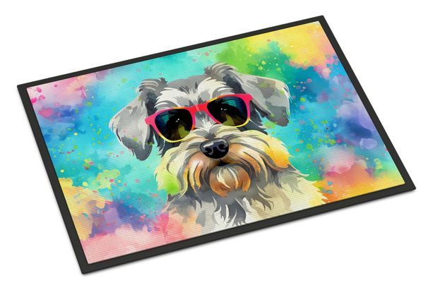 Schnauzer Hippie Dawg Doormat Front Door Mat Indoor Outdoor Rugs For Entryway, Non Slip Washable Low Pile, 24H X 36W_maomaolike.com