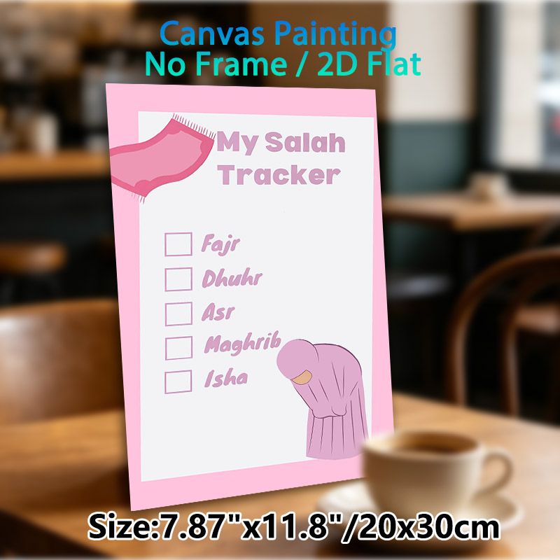 Salah Tracker Painting Poster, Soft Pink Cartoon-style Poster, Practical Tracker For Daily Salah, Suitable For Prayer Room And Home_maomaolike.com