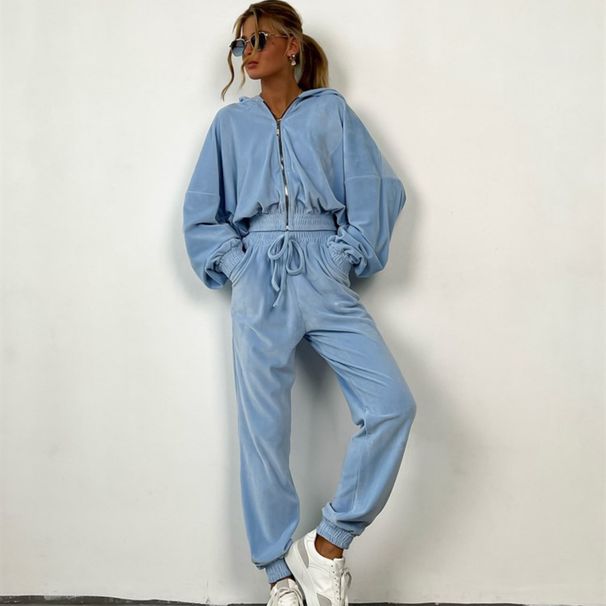 Women's Clothing Solid Color Cardigan Hooded Pants Women's Leisure Fashion Long Sleeve Sweater Set_maomaolike.com
