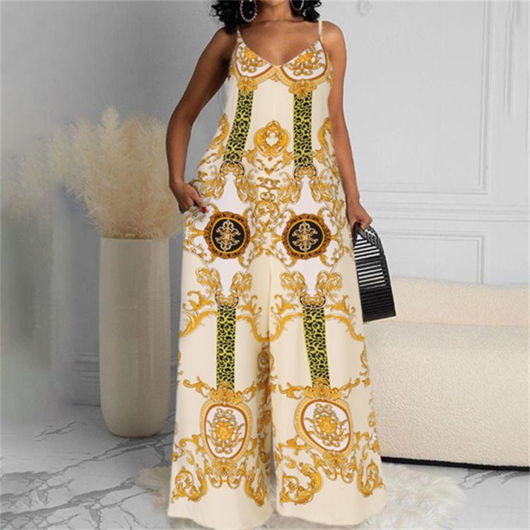 Women's Clothing new casual printed backless sexy jumpsuit_maomaolike.com