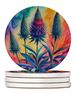 Colorful Eryngium Large Sandstone Coasters Pack Of 4 Absorbent Round Coasters Decor Gifts For Men Or Women, 4 In, Multicolor_maomaolike.com