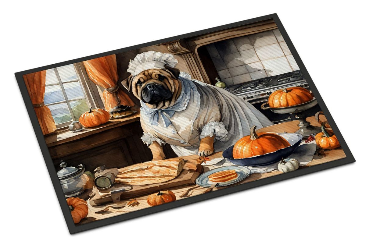 Shar Pei Fall Kitchen Pumpkins Doormat Front Door Mat Indoor Outdoor Rugs For Entryway, Non Slip Washable Low Pile, 24H X 36W_maomaolike.com