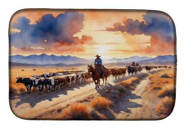 Cattle Drive At Sunset Dish Drying Mat Absorbent Dish Drying Mat Pad For Kitchen Counter Dish Drainer Mat For Countertop, 14 X 21", Multicolor_maomaolike.com