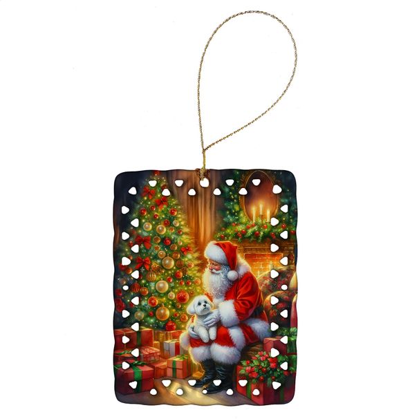 Maltese And Santa Claus Porcelain Ornament Christmas Tree Hanging Decorations For Home Christmas Holiday, Rectangle, Gift, Multicolor_maomaolike.com