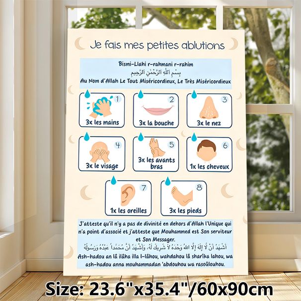 Islamic Ablution Guide Painting Poster, Clear Illustrated Cartoon-style Step-by-step Poster, Practical Ritual Purification Guide Suitable For Home_maomaolike.com