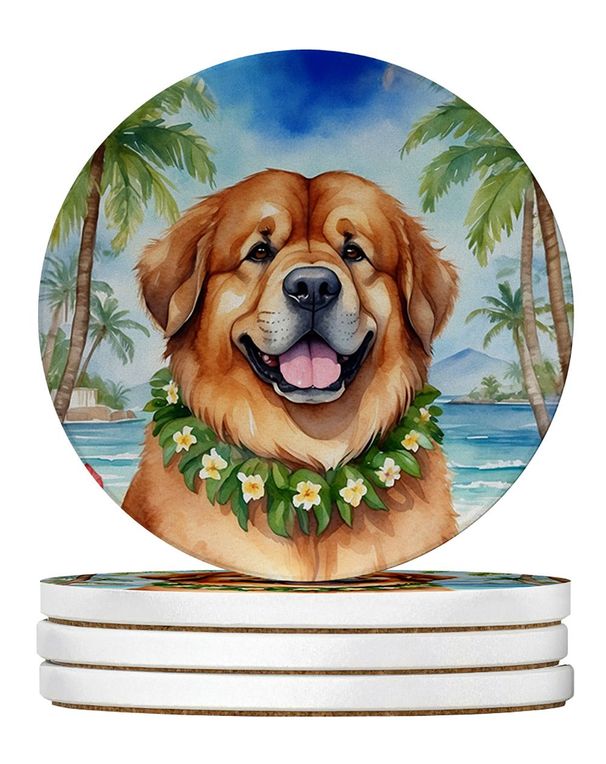 Tibetan Mastiff Luau Large Sandstone Coasters Pack Of 4 Absorbent Round Coasters Decor Gifts For Men Or Women, 4 In, Multicolor_maomaolike.com