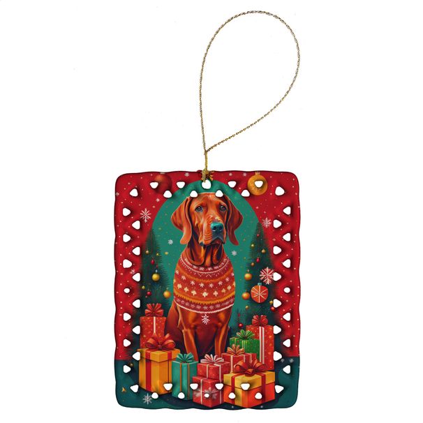 Red Redbone Coonhound Holiday Christmas Porcelain Ornament Christmas Tree Hanging Decorations For Home Christmas Holiday, Rectangle, Gift, Multicolor_maomaolike.com
