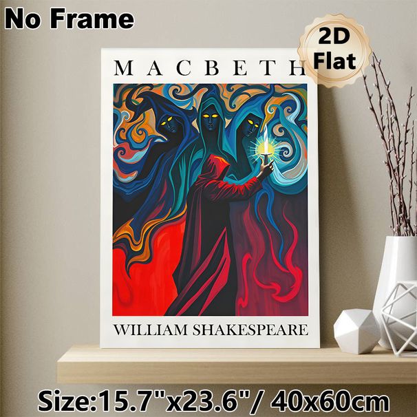 Macbeth Themed Painting Poster, Vibrant Surreal Style Poster, Captivating Literary Artwork Featuring Three Hooded Figures & Cloaked Figure With_maomaolike.com