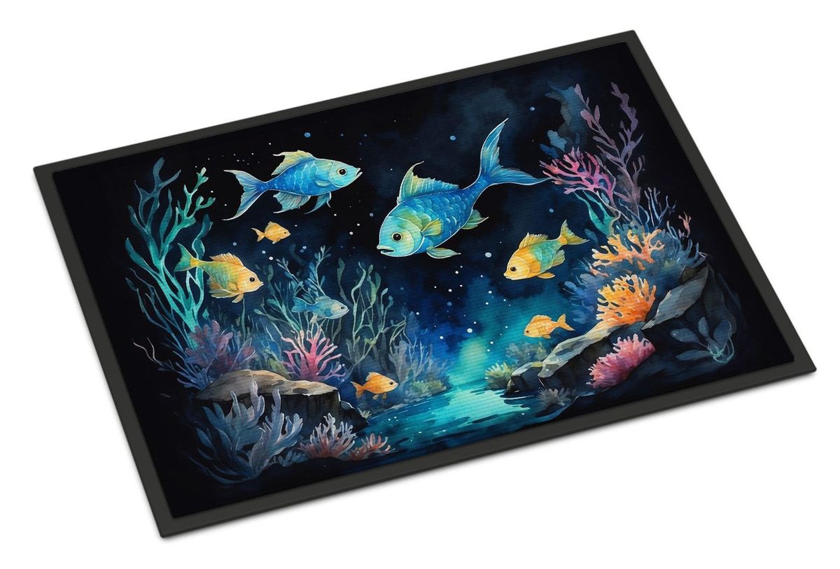 Bioluminescent Fish Doormat Front Door Mat Indoor Outdoor Rugs For Entryway, Non Slip Washable Low Pile, 24H X 36W_maomaolike.com