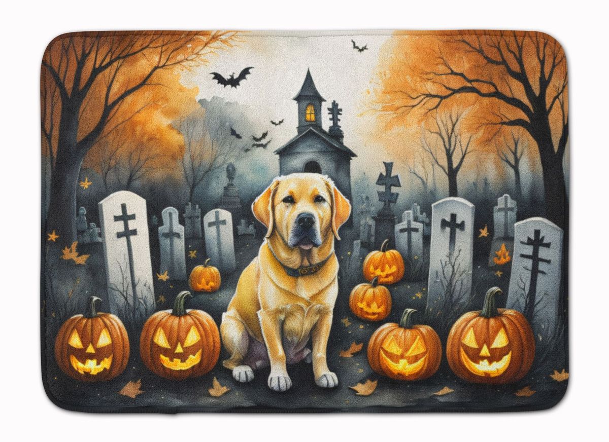 Yellow Labrador Retriever Spooky Halloween Memory Foam Kitchen Mat Machine Washable Anti-Fatigue Mat Cushion Comfort Bath Mat Or Kitchen Rug_maomaolike.com