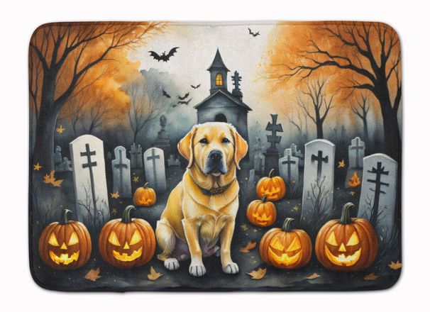 Yellow Labrador Retriever Spooky Halloween Memory Foam Kitchen Mat Machine Washable Anti-Fatigue Mat Cushion Comfort Bath Mat Or Kitchen Rug_maomaolike.com