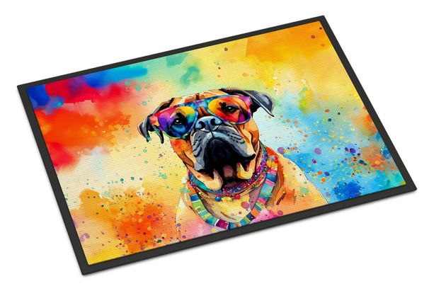 Bullmastiff Hippie Dawg Doormat Front Door Mat Indoor Outdoor Rugs For Entryway, Non Slip Washable Low Pile, 24H X 36W_maomaolike.com