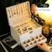 Multifunctional Large Three-Layer Lockable Leather Jewelry Earring Storage Box_maomaolike.com