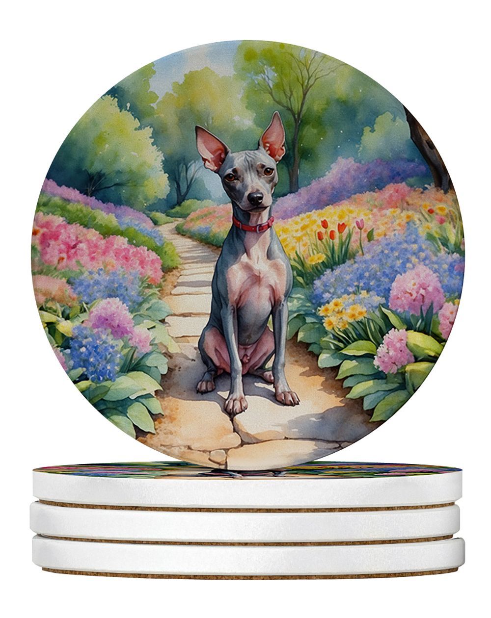 American Hairless Terrier Spring Garden Large Sandstone Coasters Pack Of 4 Absorbent Round Coasters Decor Gifts For Men Or Women, 4 In, Multicolor_maomaolike.com