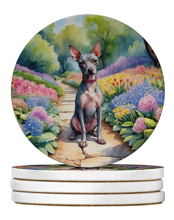 American Hairless Terrier Spring Garden Large Sandstone Coasters Pack Of 4 Absorbent Round Coasters Decor Gifts For Men Or Women, 4 In, Multicolor_maomaolike.com